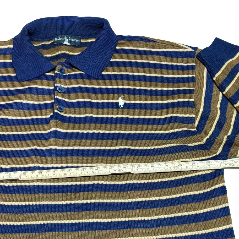 Ralph Lauren Polo black label Sweater L Striped Long Sleeve Knit Navy Brown Mens